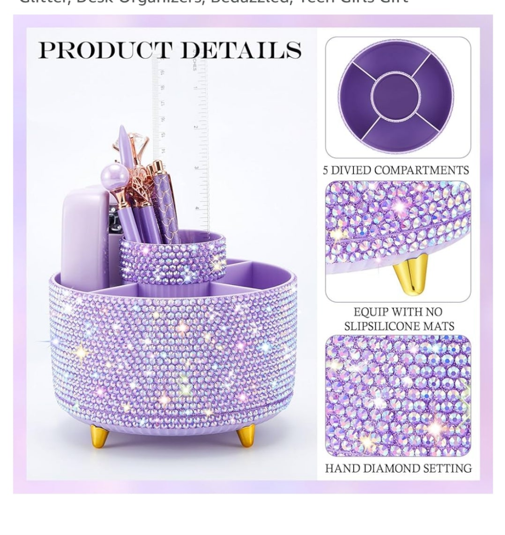 Pen Holder Office Accessories Set Desk Accessories Office Supplies
Bling, for Women, 360 Rotating, Rhinestone, Diamond Pens, Glitter, Desk Organizers, Bedazzled, Teen Girls Gift