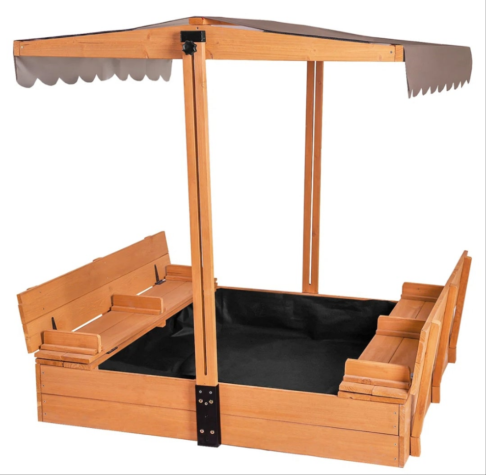 47.2'' x 51.9'' Wood Square Sandbox with Cover Outdoor Kods fun