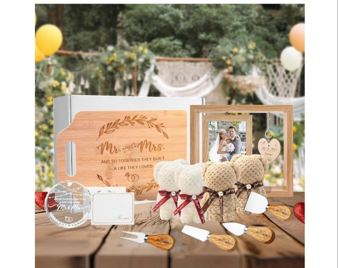 Wedding Gifts, Bride Gifts Engagement Gifts for Couples Anniversary Mr and Mrs Gifts for Groom Picture Frame Glass Ornament Cutting Boards Cheese Knives, Etc