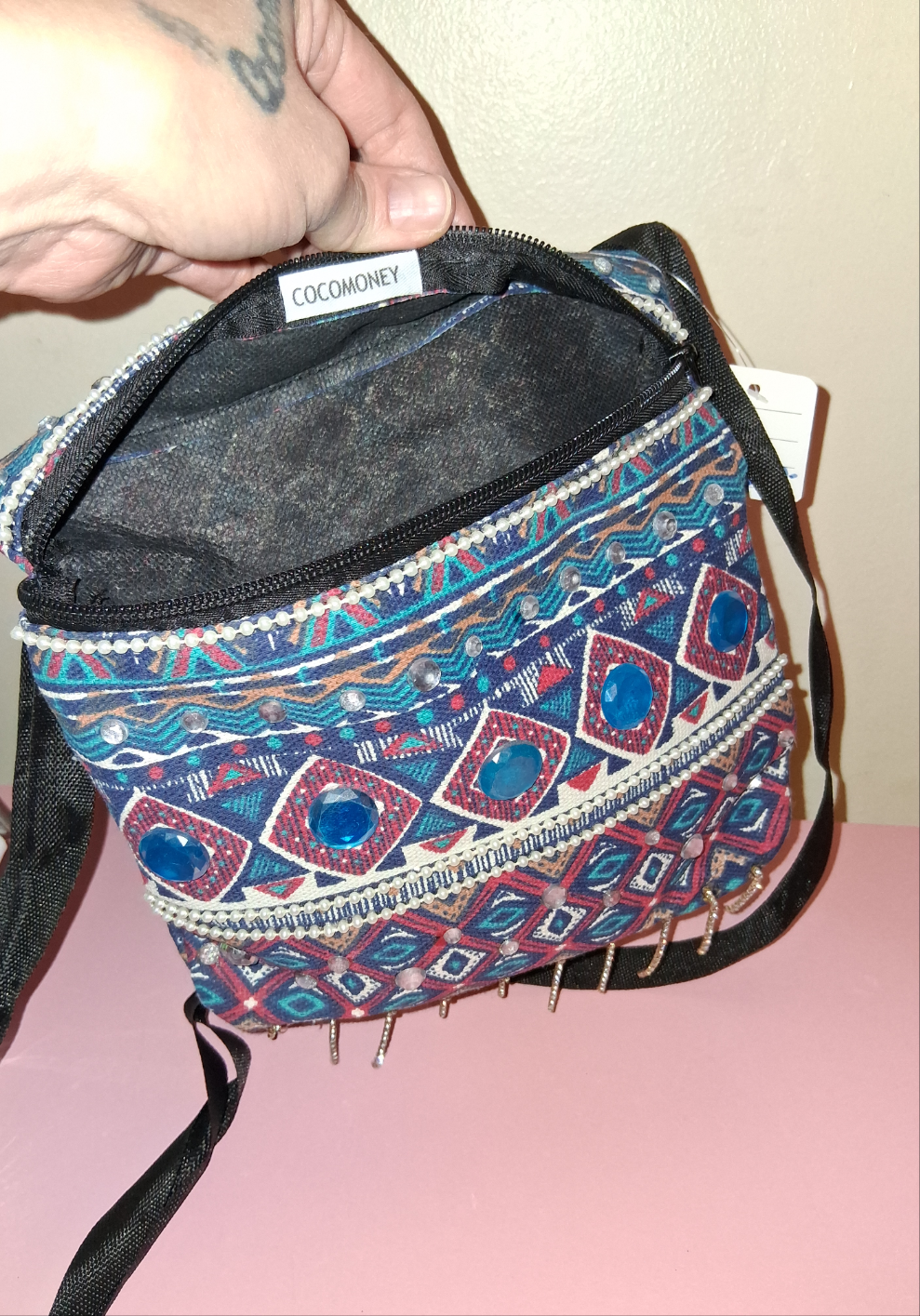 COCOMONEY cross body bag custom 1 of a kind 8 half wide in by 8 in long by 2 half in