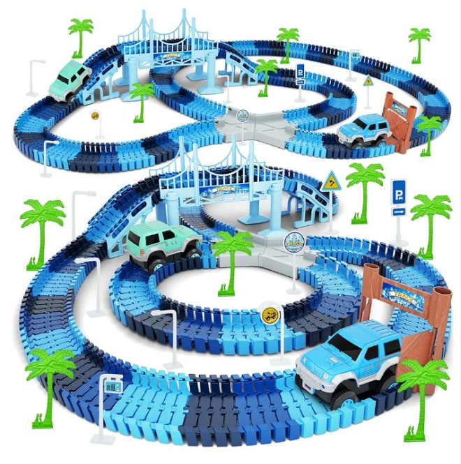 Track Car Toys, 269 PCS Racing Tracks Toy, Create A Frozen World Race Road, Flexible Tracks Playset & 2 PCS Cool Race Cars, Toddler Toys Birthday Gifts