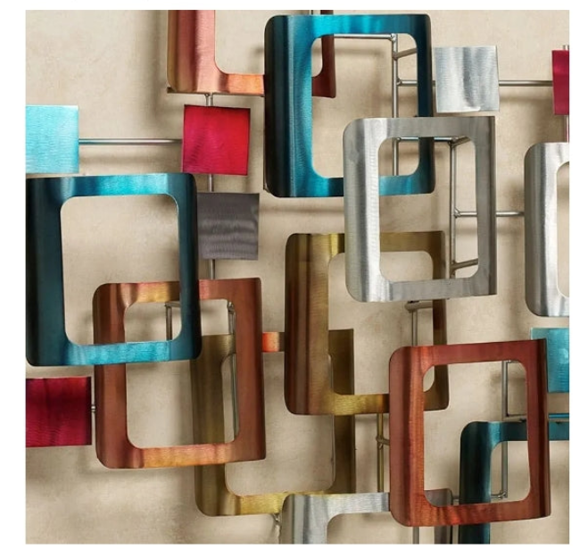 Retro Modo Metal Wall Sculpture - Multi Jewel Tones- Contemporary Style - Large Geometric Art Decor- Abstract Aesthetic - Modern Metallic Sculptures for Bedroom, Living Room