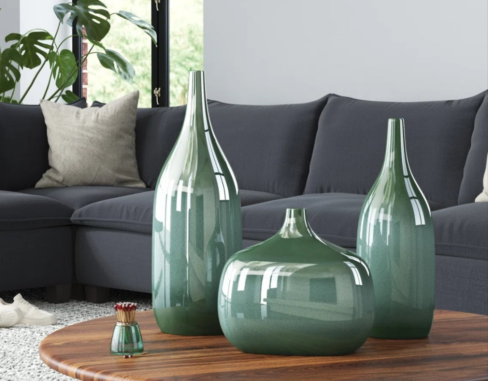 3-Piece Set of Ceramic Table Vases in Blue or Green