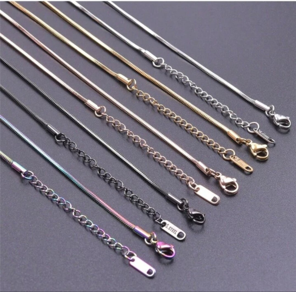 10pcs 45cm Stainless Steel Simple Lobster Clasp Square Snake Chain Necklace, Suitable For Jewelry DIY