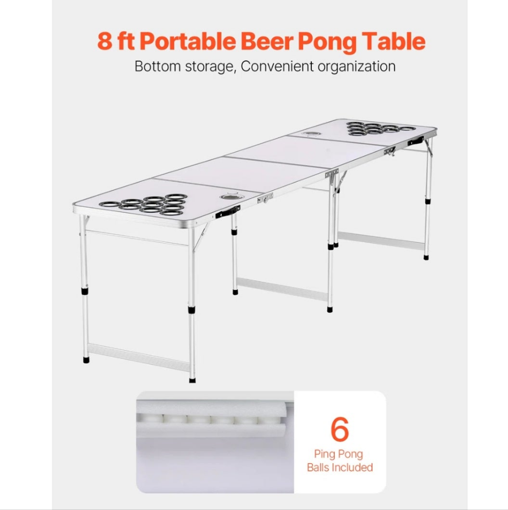 Beer Pong Tailgate Table Party Drinking Game Cup Holes Pong Balls