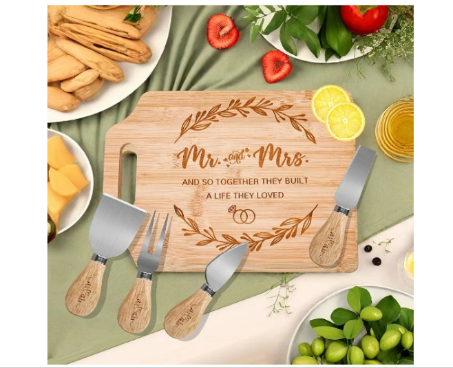 Wedding Gifts, Bride Gifts Engagement Gifts for Couples Anniversary Mr and Mrs Gifts for Groom Picture Frame Glass Ornament Cutting Boards Cheese Knives, Etc
