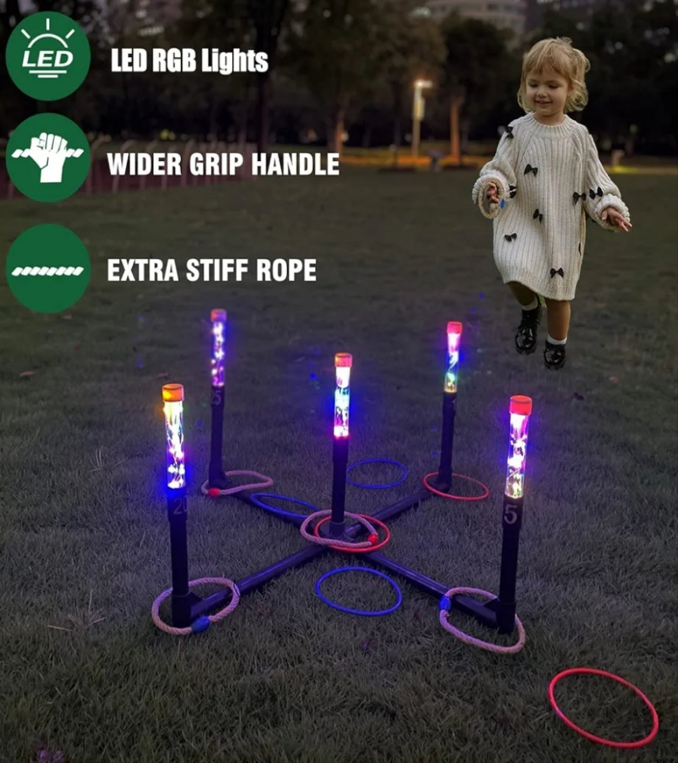 Outdoor Yard Games for Adult and Family, Led Ring Toss Games for Kids, Glow in The Dark Games for Lawn, Backyard, Camping, Beach