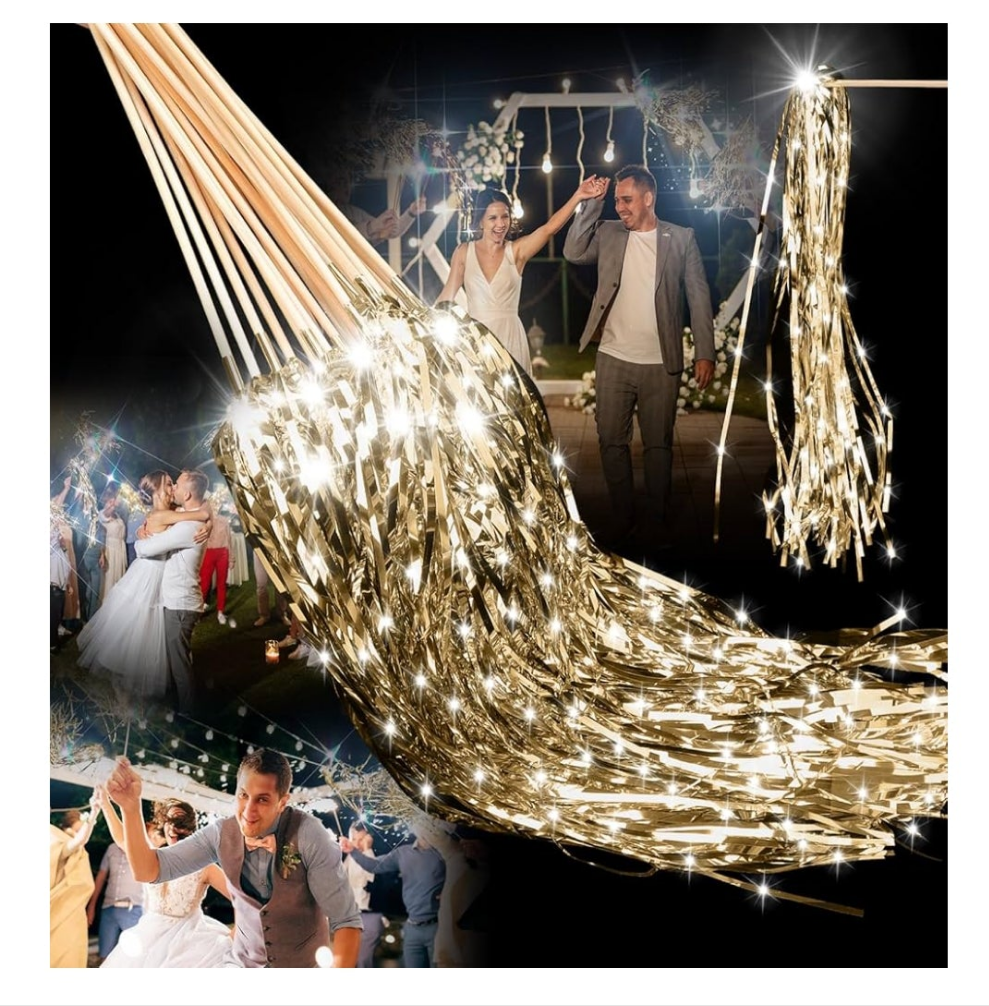 Lighted Wedding Wands LED Tinsel Wands Light up Streamers Sparklers for Wedding Send off and Exits Birthday Party Props Favors(
