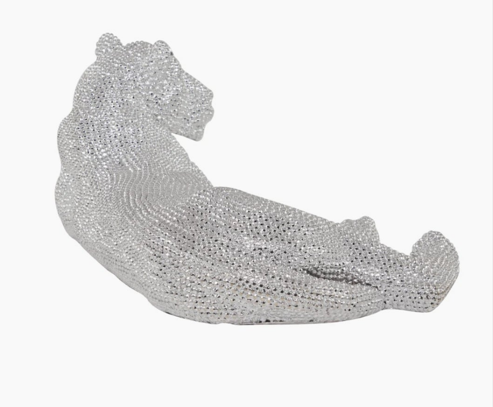 Floor Leopard Decorative Sculpture with Carved Faceted Diamond Exterior
