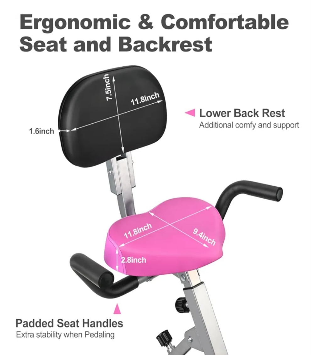 Folding Exercise Bike Portable Upright Adjustable Backrest Cycling Recumbent Stationary Bike Slim Indoor Workout Fitness Cardio Foldable Exercise Bicycle Machine with Pulse Sensor LCD Monitor Arm Resistance BandsSpecial FeaturePortable, Distance Travelled