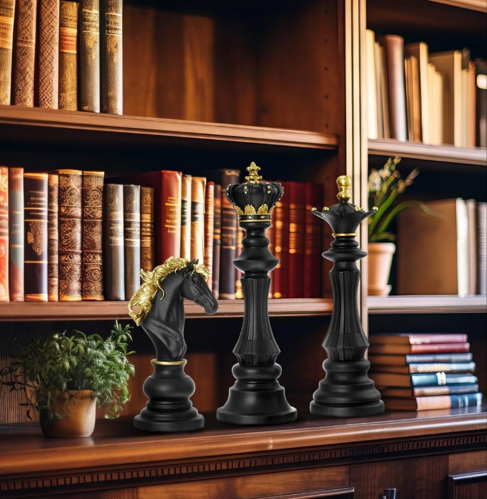 Chess Statue Decor Piece - 16" Tall Decorative Resin Sculpture - Large Game Figure Decoration Ornament for Home, Office, Study - White King