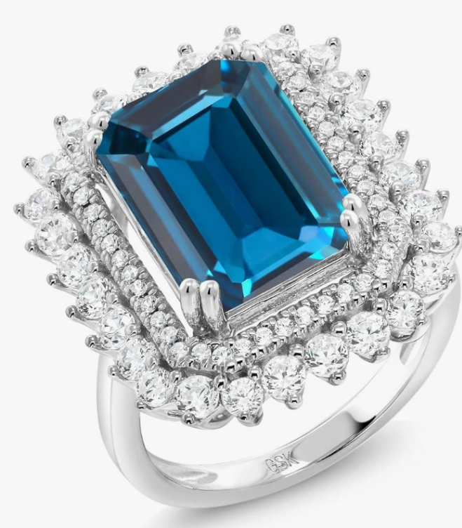 925 Sterling Silver London Blue Topaz Ring For Women (10.10 Cttw, Emerald Cut 14X10MM, Gemstone Birthstone, Available In Size 5, 6, 7, 8, 9)