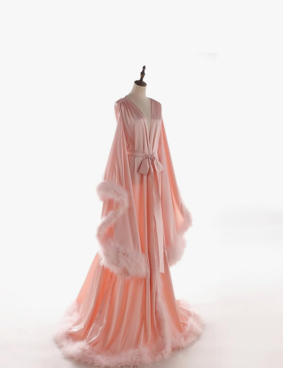 Silk Feather Bridal Robes Old Hollywood Maternity Photoshoot Nightgown Silk Bathrobe Long Lingerie Cocomoney