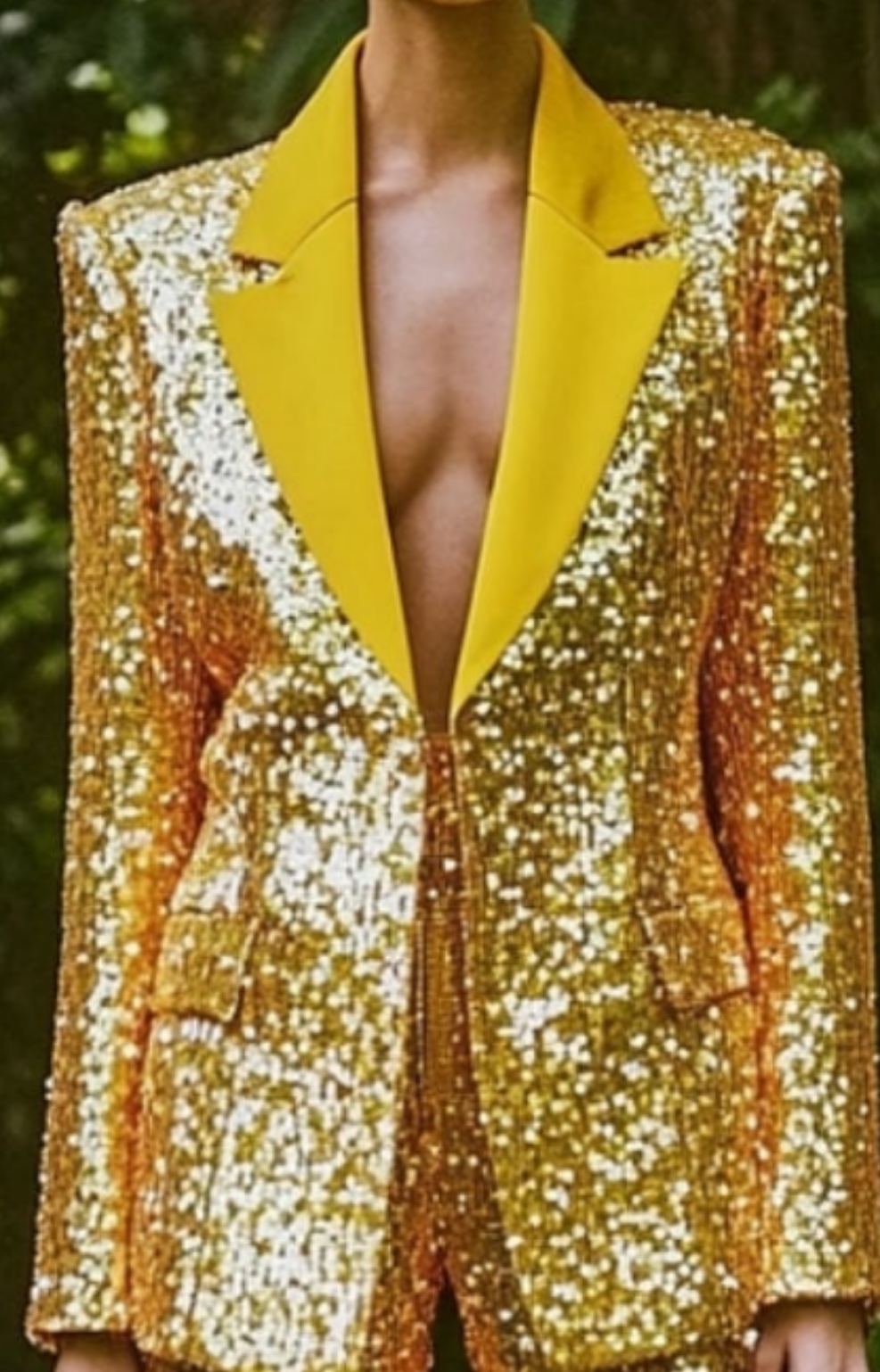 Sequined Blazer Two Piece Pant Suit-Yellow COCOMONEY