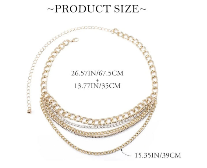 Rhinestone Waist Chain Gold Metal Belt Layered Body Chain Crystal Belly Chain Party Sexy Body Jewelry for Women and Girls