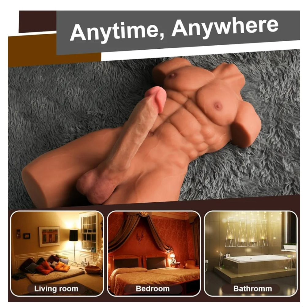 26LB Male Sex Doll for Women with 8in Flexible Huge Dildo, AUSLOVE Realistic 3D Muscular Male Torso Sex Dolls with Tight Anal for Men Gay Couple, Big Penis Sex Toy for Female Masturbation