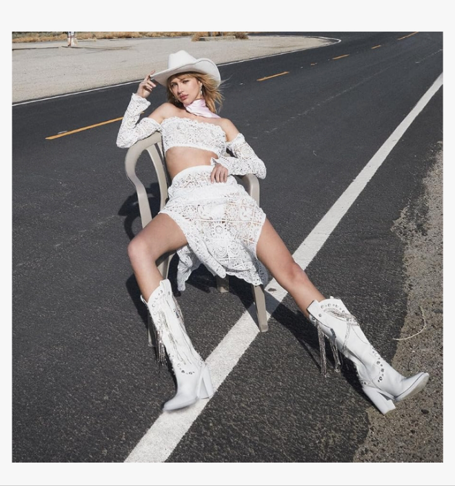 Cowbirl Boots - Vegan Leather Footwear With Rhinestone Fringe and Jewel Studs