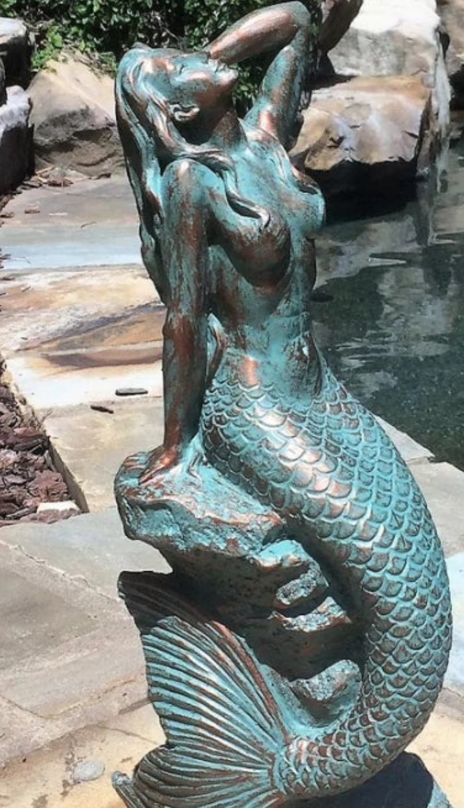 Sexy Mermaid on Coastal Rock Statue Outdoor Waterproof Porch Garden Pool Side Decor Bathroom