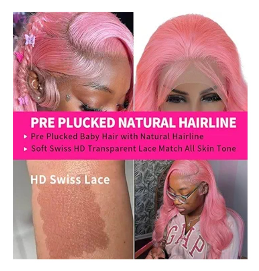 COCOMONEY Lace Front Wigs Human hair Pink Wigs Human Hair Body Curly Human Hair Wig For Women Body Wave Lace Frontal Wigs Human Hair 200% Density HD Transparent Pre Plucked 26 inch