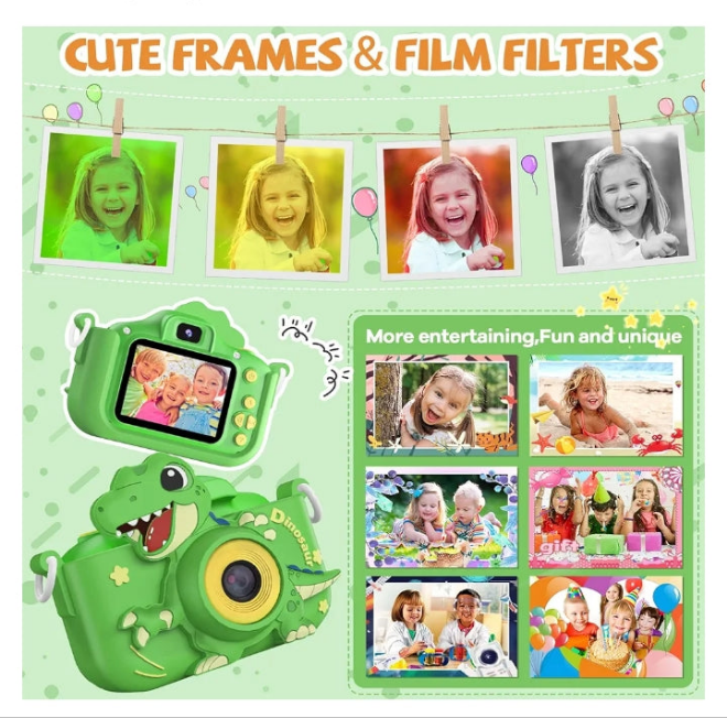 48MP Kids Camera for Girls Boys 3-12, Video Selfie Camera-Christmas Birthday Dinosaur Gift for Toddler, HD Digital Camera Toy for Child with 32GB SD Card & Silicone Cover