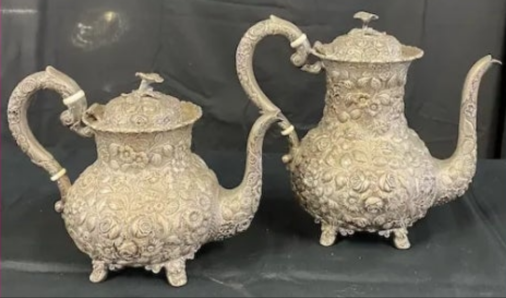 Sterling Silver Repousse Tea Service 7 Piece Set w/Tray A.G. Schultz