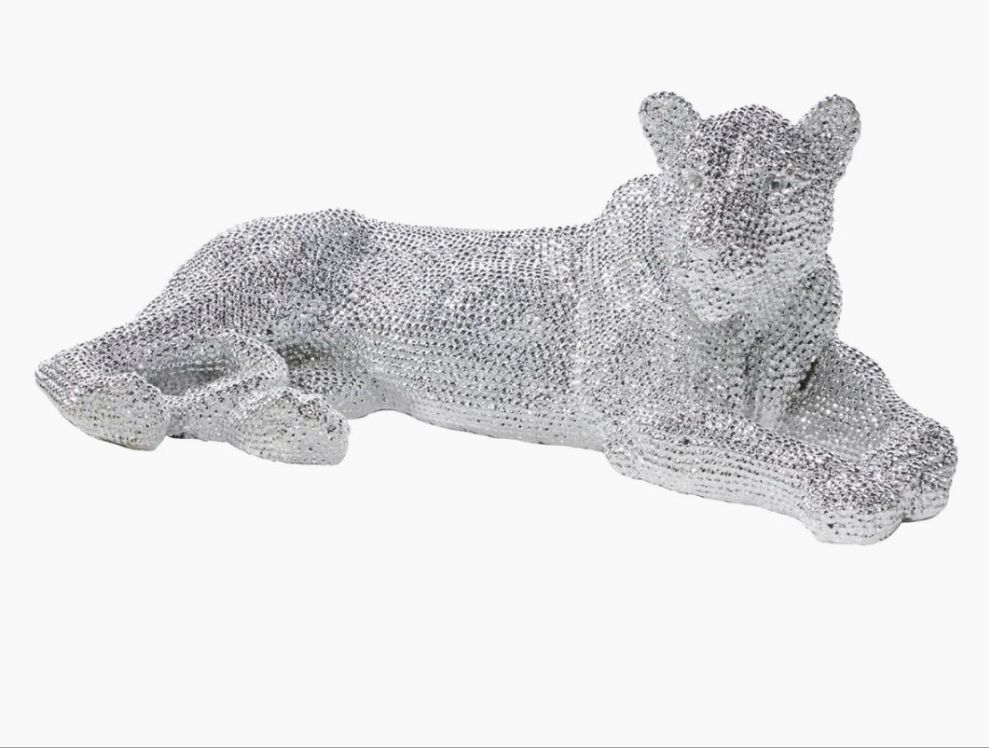 Floor Leopard Decorative Sculpture with Carved Faceted Diamond Exterior