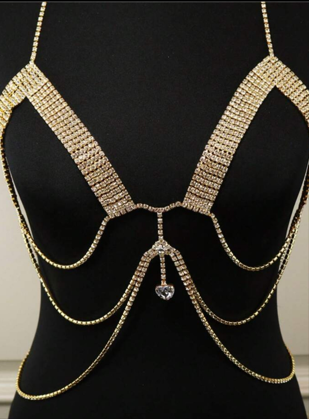 Gold-Plated, Rhinestone Simple And Luxurious Niche Chest Chain, For Casual Wear