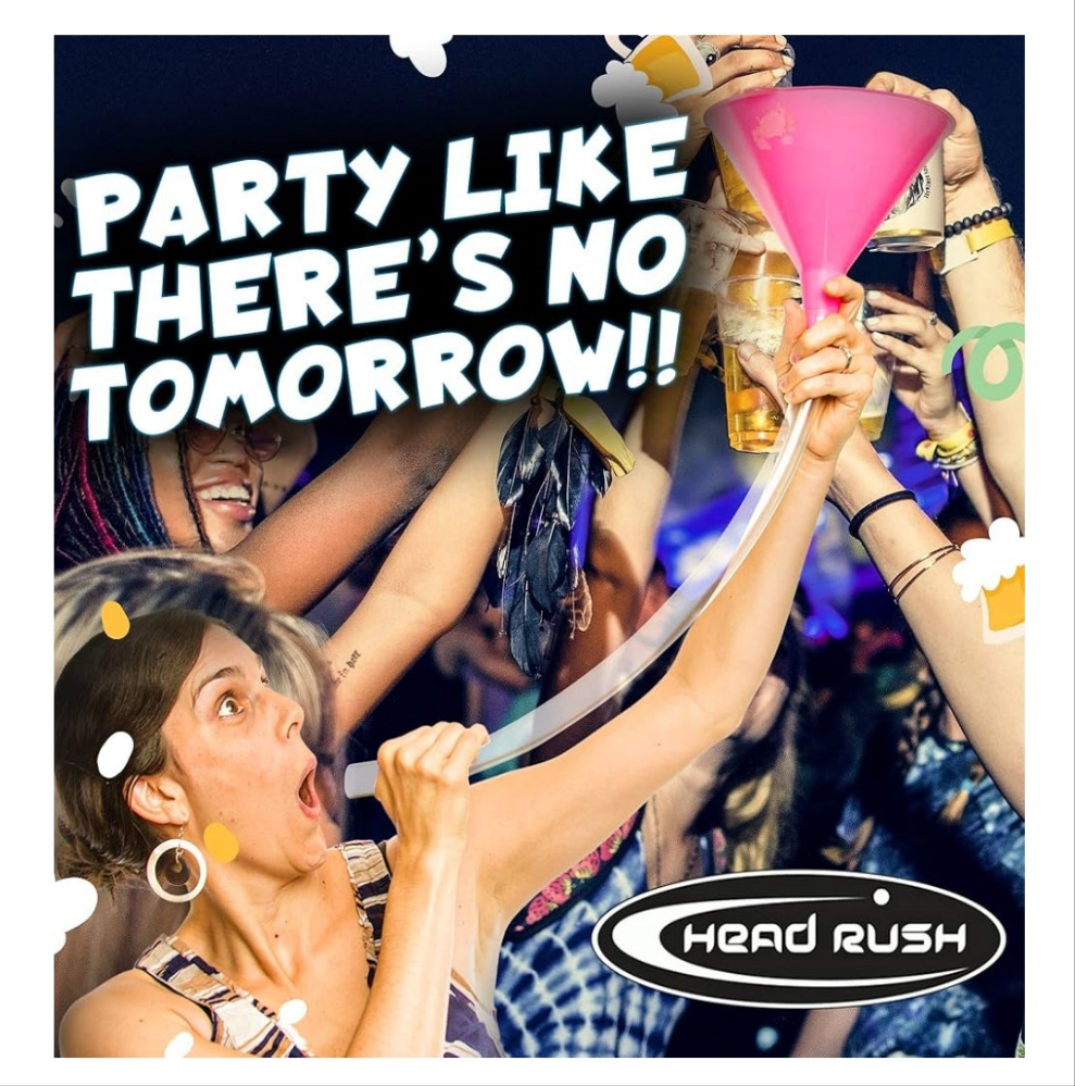Beer Bong, Double Header 2-Tube, 8" x 6.5" Plastic Funnel with Dual Flexible Hose, 2 2-ft Long Thick Tubes for Parties and Games for Adults