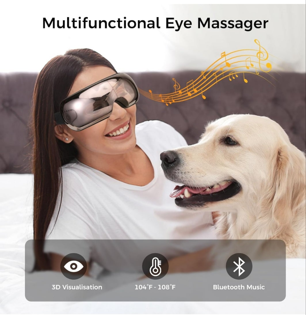 Smart Eye Massager with Heat & Bluetooth Music for Reduce Eye Strain, Headache and Migraine Relief, Improve Sleep - Fathers Day, Birthday Gifts for Women Men, Gifts for Mom Dad Wife -