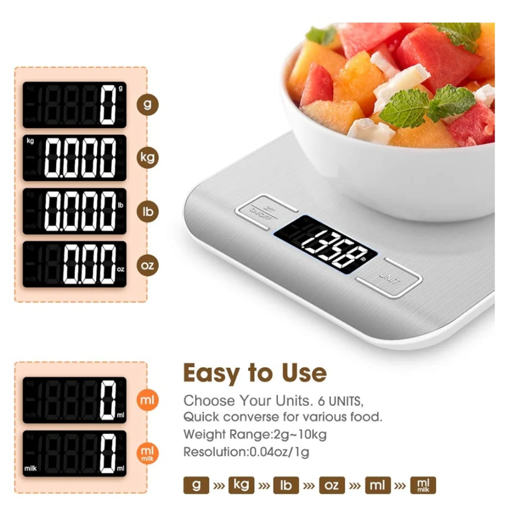 Food Scale, 22lb Digital Kitchen Scale Weight Grams and Oz for Baking and Cooking, 1g/0.1oz Precise Graduation, Easy Clean Stainless Steel