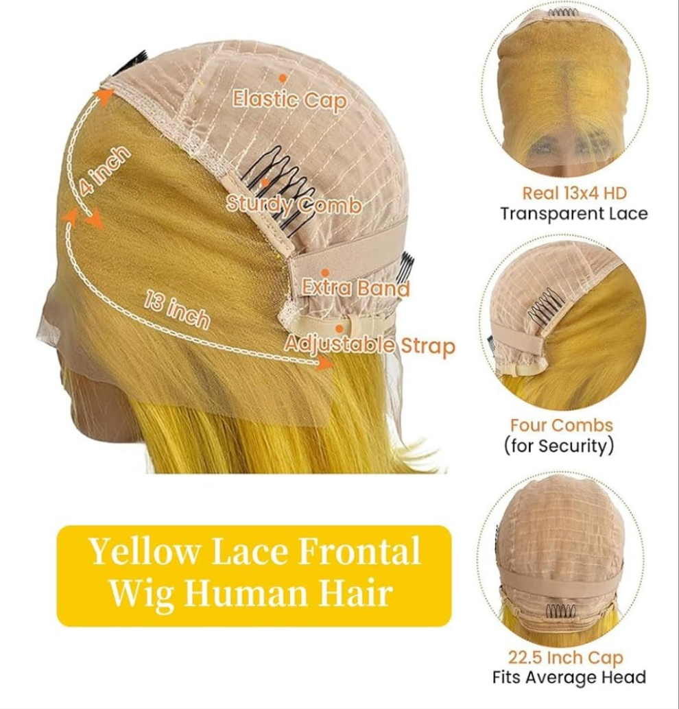 26 Inch Yellow Lace Front Wig Human Hair 200% Density Blonde Wig Human Hair Body Wave Lace Front Wigs Human Hair Pre Plucked 13x4 HD Lace Frontal Wig Yellow Colored Wigs Human Hair Glueless Wig