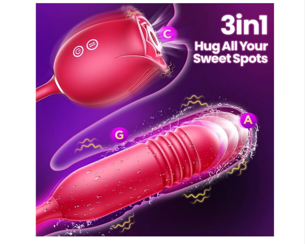 Vibrator Dildo Sex Toys for Women - MOOLIGIRL Rose Sex Toy with Thrusting G Spot Vibrators & 10 Sucking Modes for Clitoral Nipple Stimulation Anal Double-Ended Dildos Adult Sex Toys Games for Couples