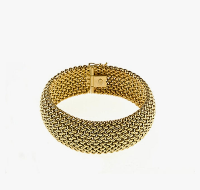 COCOMONEY Yellow Gold 22mm High Polish Mesh Bracelet - Contemporary Style