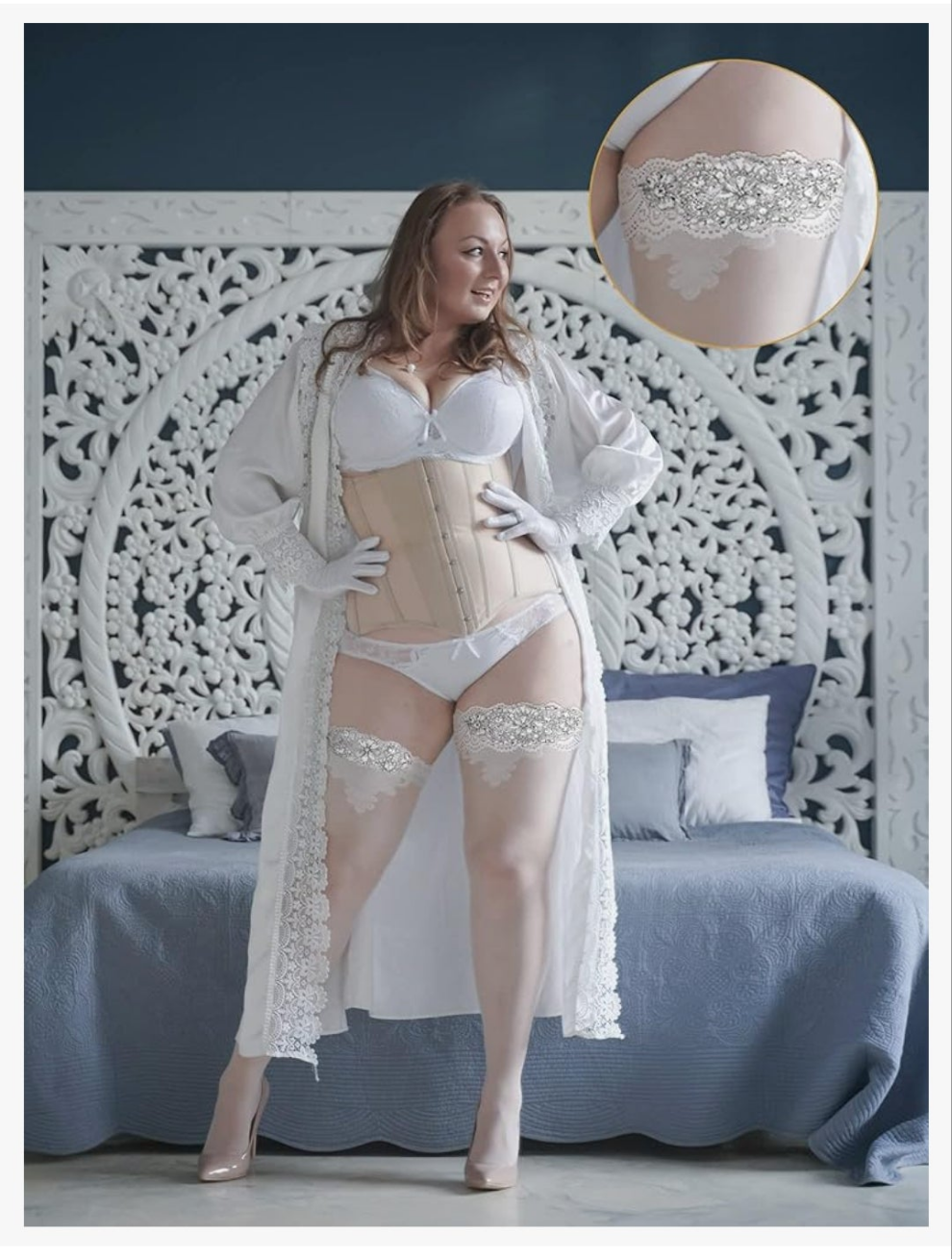 Stretch Lace Garter for Bride Wedding Bridal Leg Garter Set Non Slip Silicone Thigh with Rhinestones Crystal