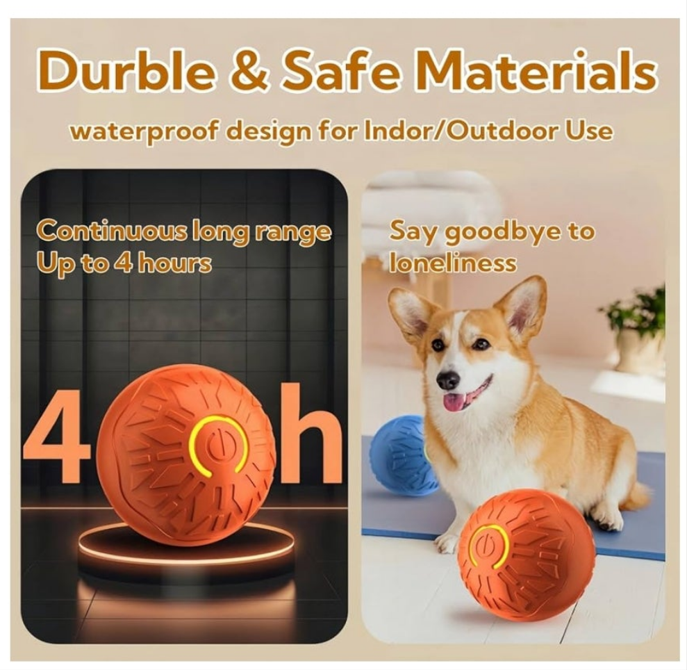 Active Rolling Ball Dogs and Cats, Squeaky, USB Rechargeable