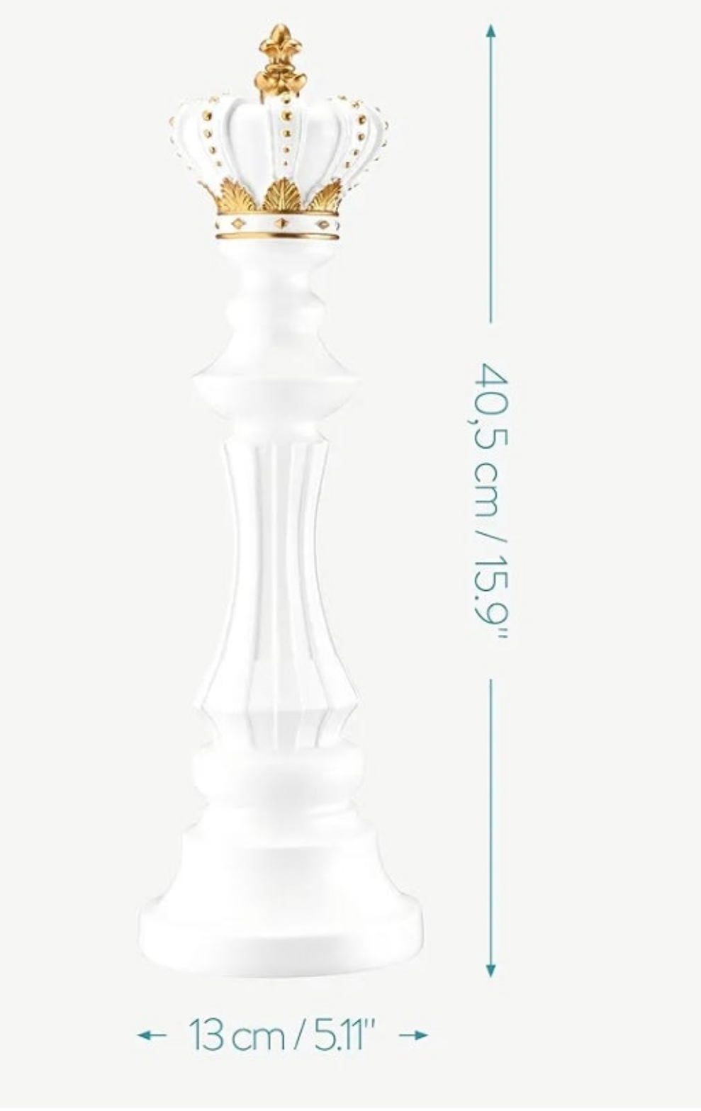 Chess Statue Decor Piece - 16" Tall Decorative Resin Sculpture - Large Game Figure Decoration Ornament for Home, Office, Study - White King