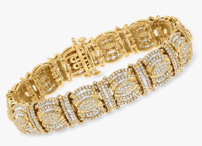 5.00 ct. t.w. Round and Baguette Diamond Bracelet in 18kt Gold Over Sterling
