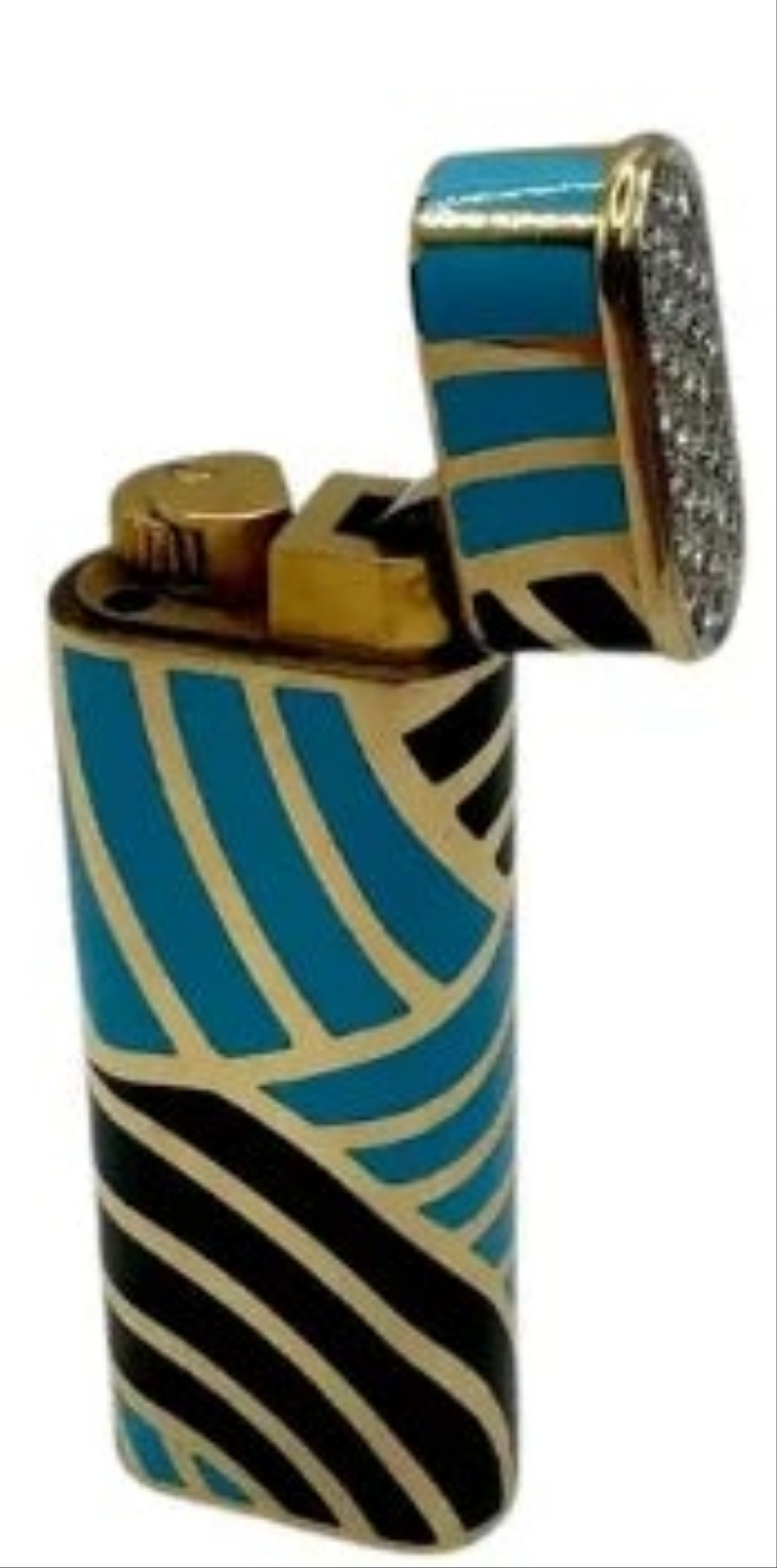 18k Gold Cartier Gold and Enamel Lighter with paved diamond cap