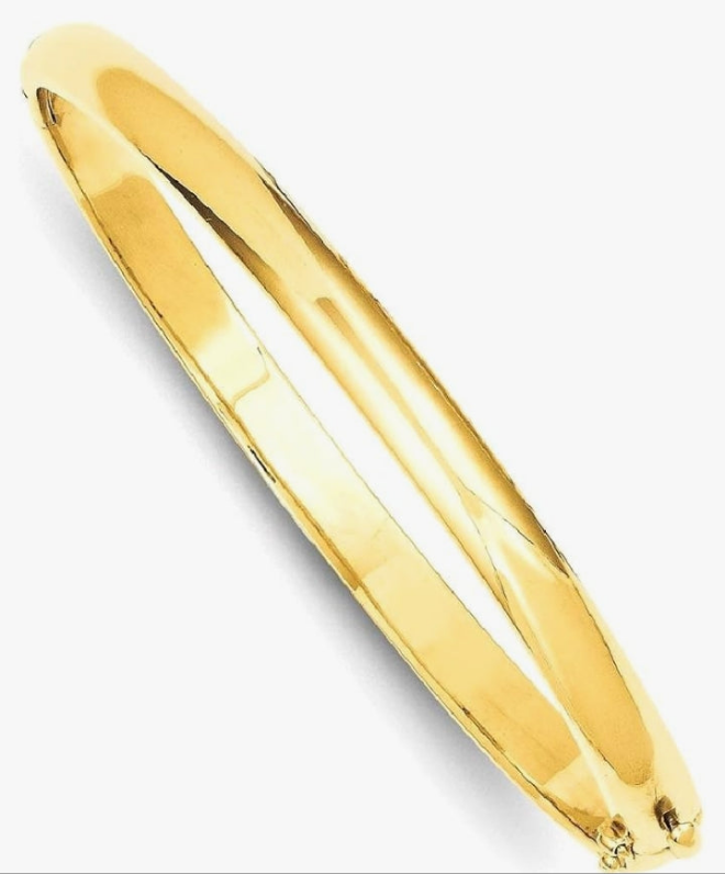COCOMONEY 14K Solid Yellow Gold 5.6mm Hinged Bangle Bracelet
