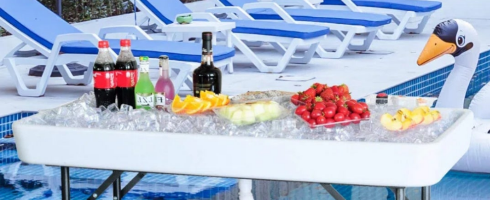 Portable Party 4 FT. Folding Ice Cooler Table with Removable Matching Skirt and Drain HoseIce folding table comes with a drain hose