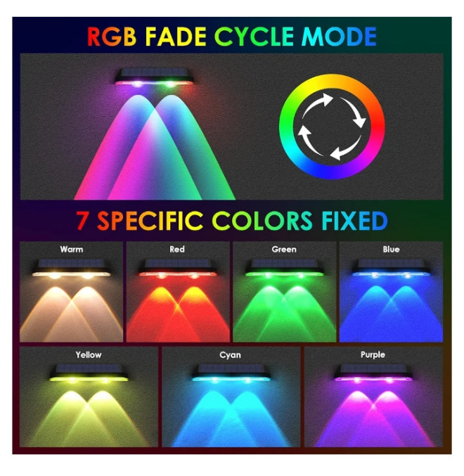 Solar Fence Lights Outdoor - 2700/4000/6000K 3 Mode, IP65 Waterproof Fence Solar Lights Outdoor, Solar Deck Lights for Outside, Backyard/Railing/Step/Patio/Deck Fence/Stair Railings and Wall (8 pack)