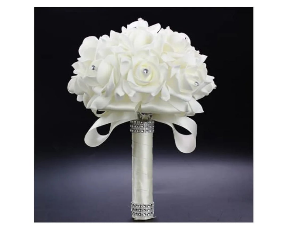 Wedding Bouquets for Bride White, Wedding Bouquet Bridesmaid,Bridesmaid Holding Flowers for Wedding Decoration (White+White)