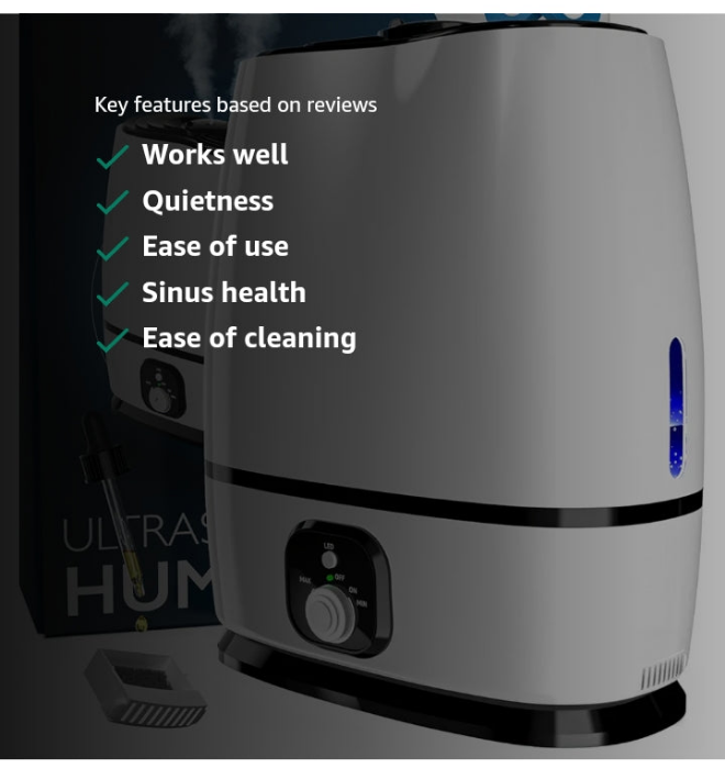 Cool Mist Humidifiers for Bedroom 6L - Humidifier Large Room No-Filter, Quiet Air Humidifier for Plants, Baby, Allergies, Dry Skin, Congestion, 50 Hr Run Time, Easy Clean