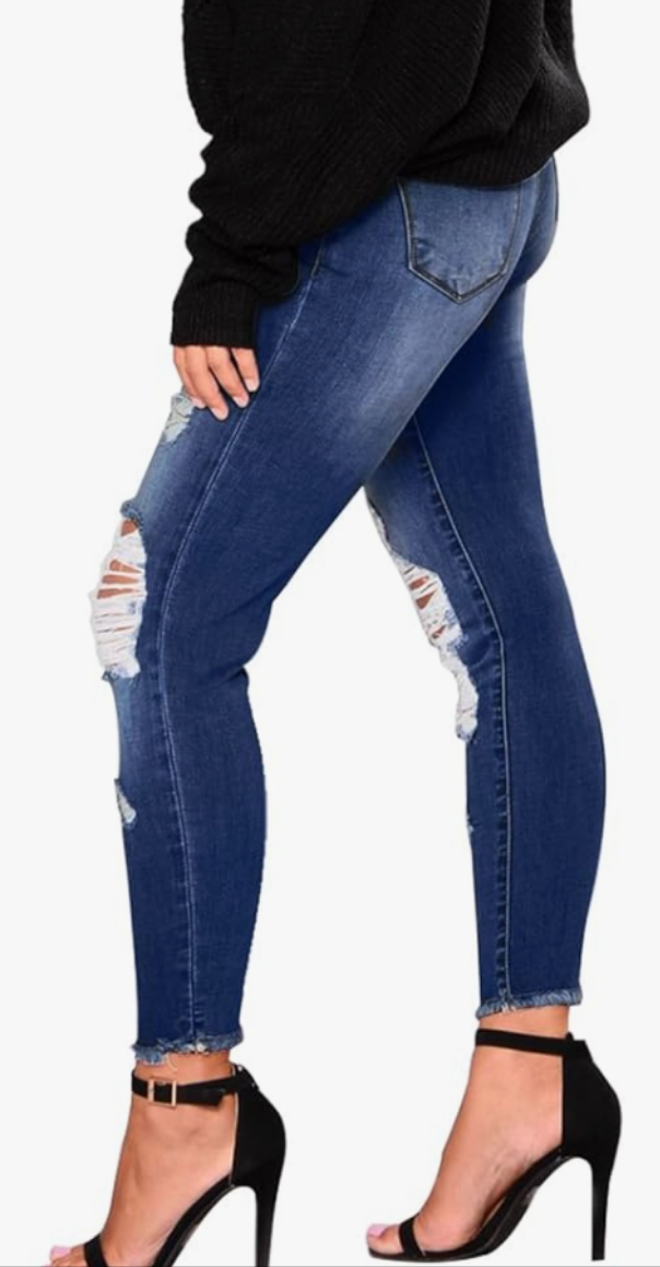 Skinny Ripped Trendy Jeans Distressed Stretchy Denim Pants