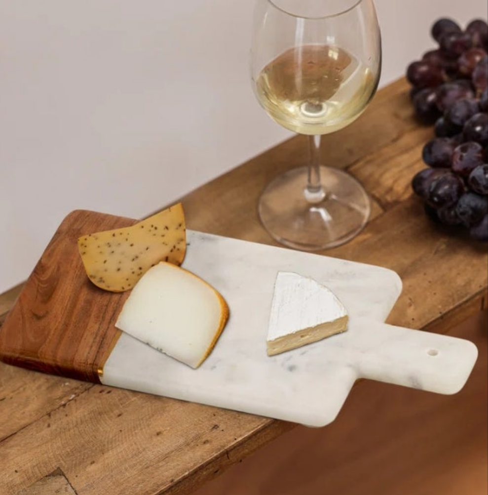 Hand Made Half Mango Wood & White Marble Cheese Charcuterie Board