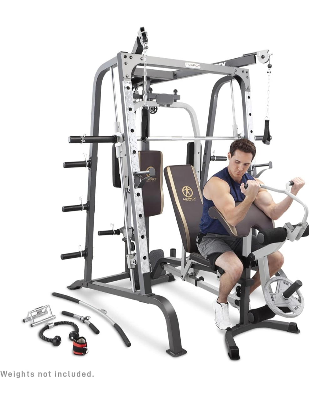 Workout Machine Full Body StrengthTraining Home Gym Equipment System with Leg Developer, Press Bar, PEC Deck, and Squat Rack