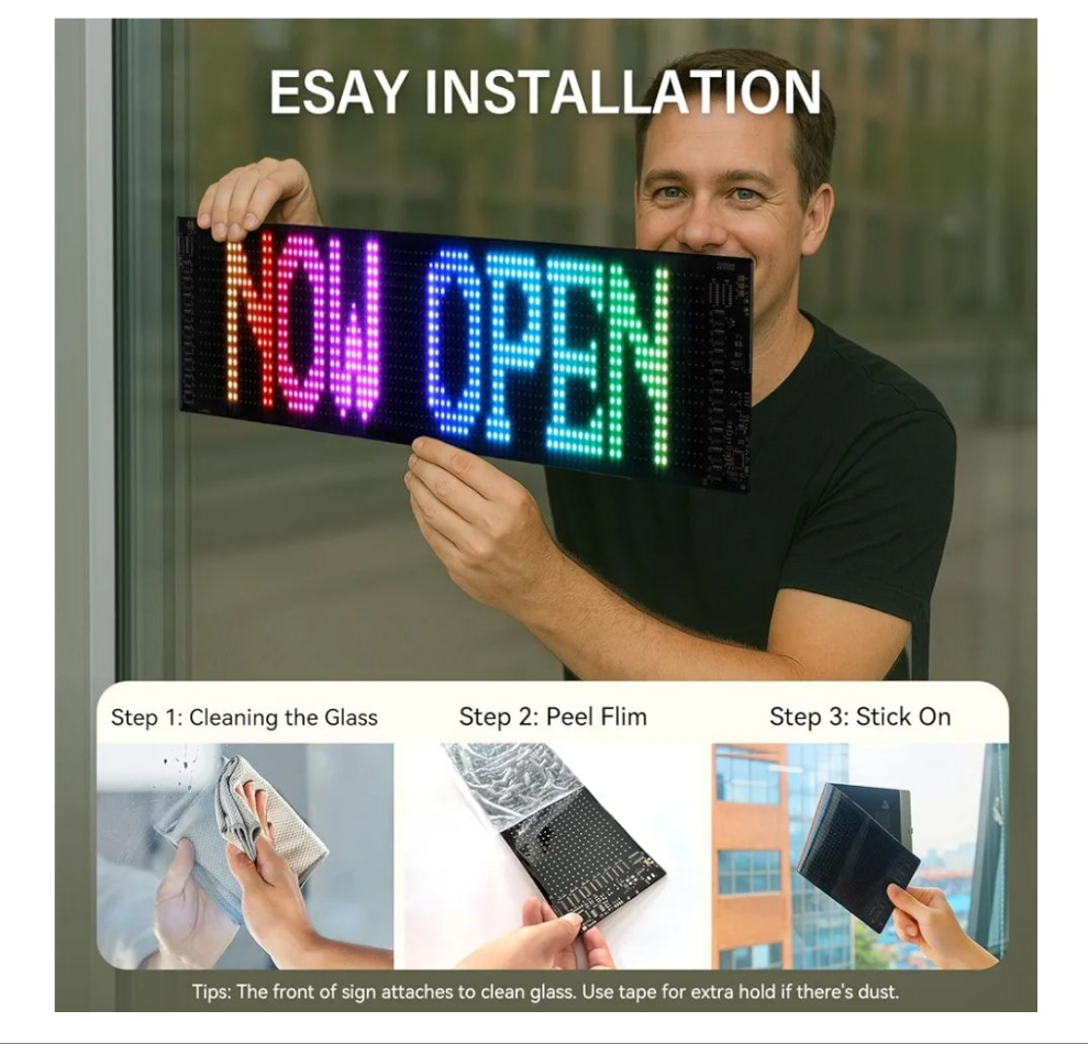 24''x5'' Programmable LED Sign with Bluetooth Control, Flexible Scrolling LED Signs for Business, Custom Text & Adjustable Brightness & IP65 Waterproof, USB 5V Digital Sign for Car Store Bar Hotel