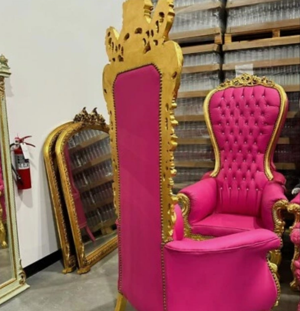 Pink Throne Chair 77"H Pink Leather Chair * French Style