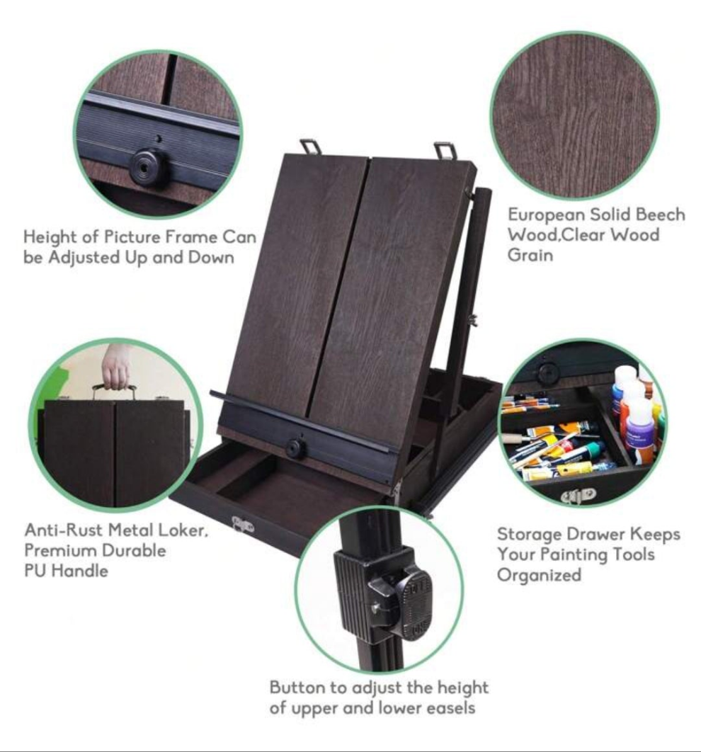 70" French Style Easel With Aluminum Legs, Folding Sketch Painting Easel With Drawer, Tripod Easel Stand For Painting, Sketching, Display french Style Easel With Aluminum Legs, Folding Sketch Painting Easel With Drawer, Tripod Easel Stand For Painting,
