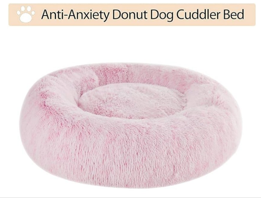 Calming Dog Cat Bed Donut, Faux Fur Pet Bed Self-Warming Donut Cuddler, Comfortable Round Plush Dog Beds